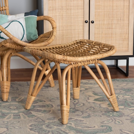 Baxton Studio Earvin Modern Bohemian Natural Brown Rattan Footstool 224-12708-ZORO